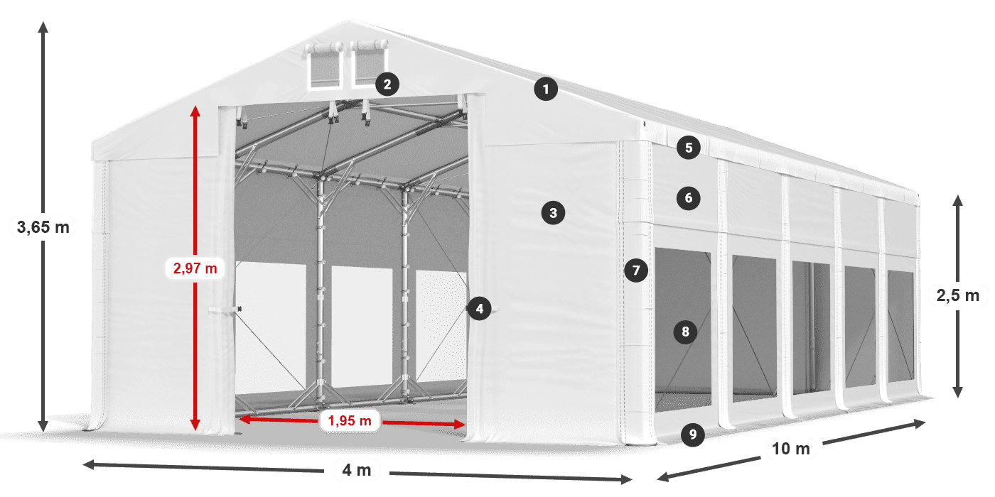 Acoperiș: MS 580 PVC Pereţi: MS 580 PVC legenda 2.5m