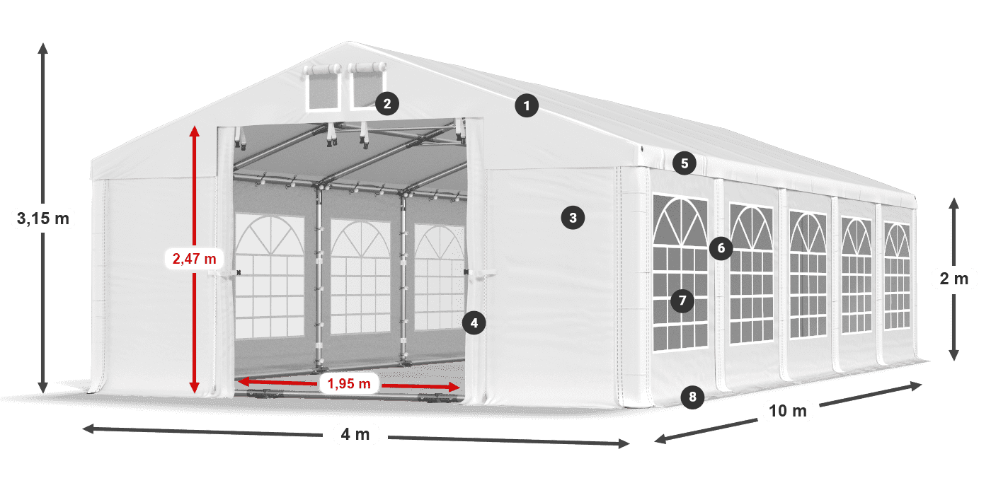 Acoperiș: MS 580 PVC Pereţi: FR 620 PVC 2m legenda