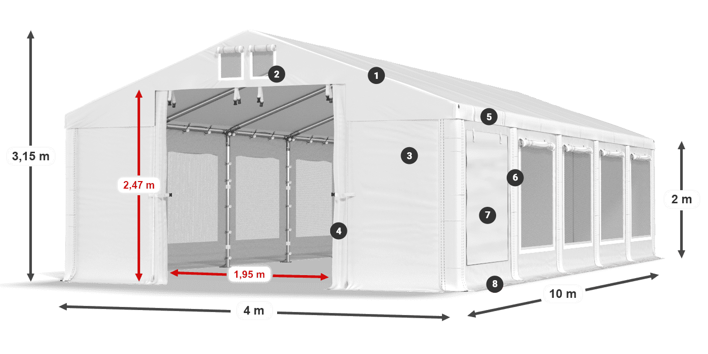 Acoperiș: MS 580 PVC Pereţi: SD M 500 PVC 2m legenda