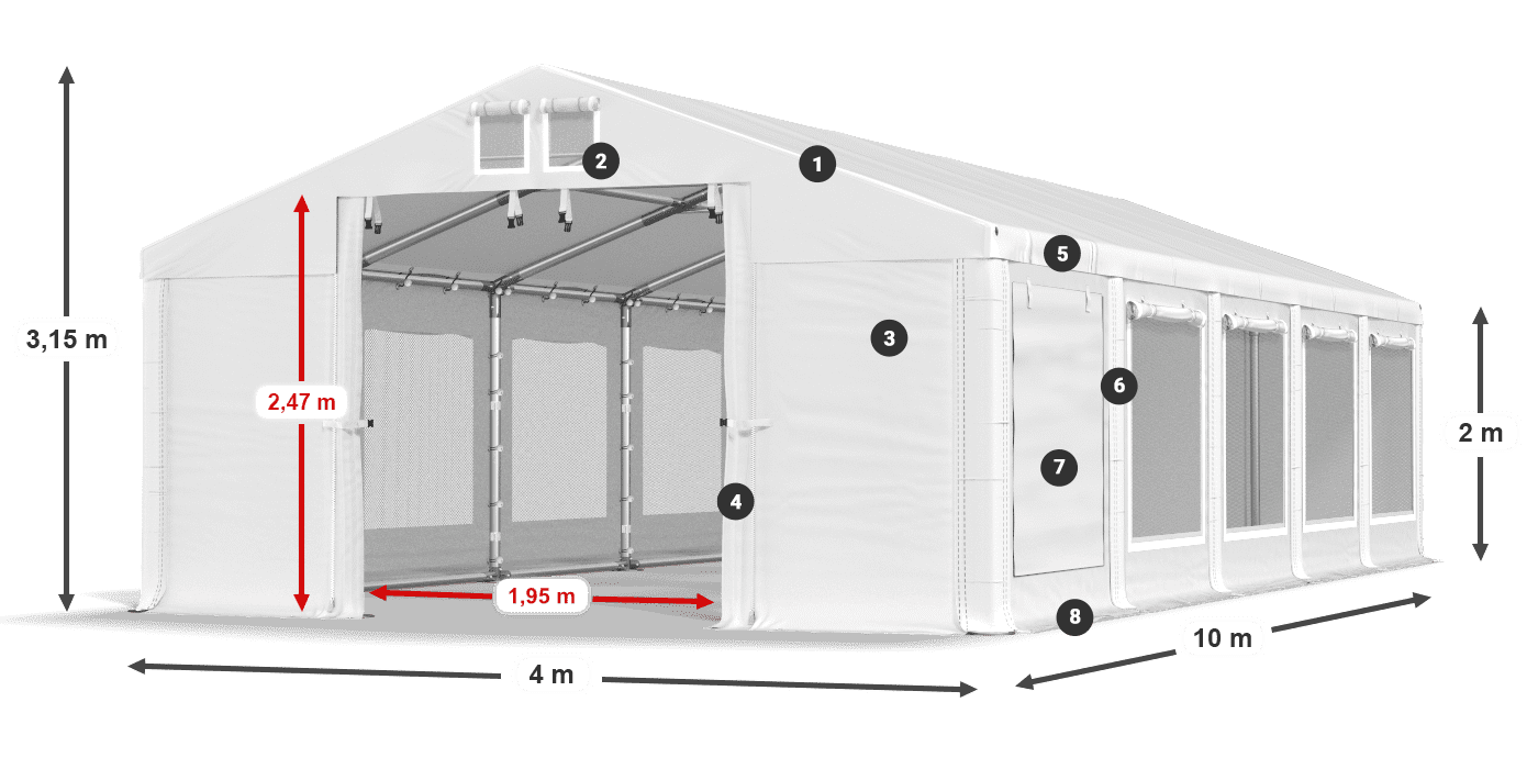 Acoperiș: MS 580 PVC Pereţi: SD M 500 PVC 2m legenda