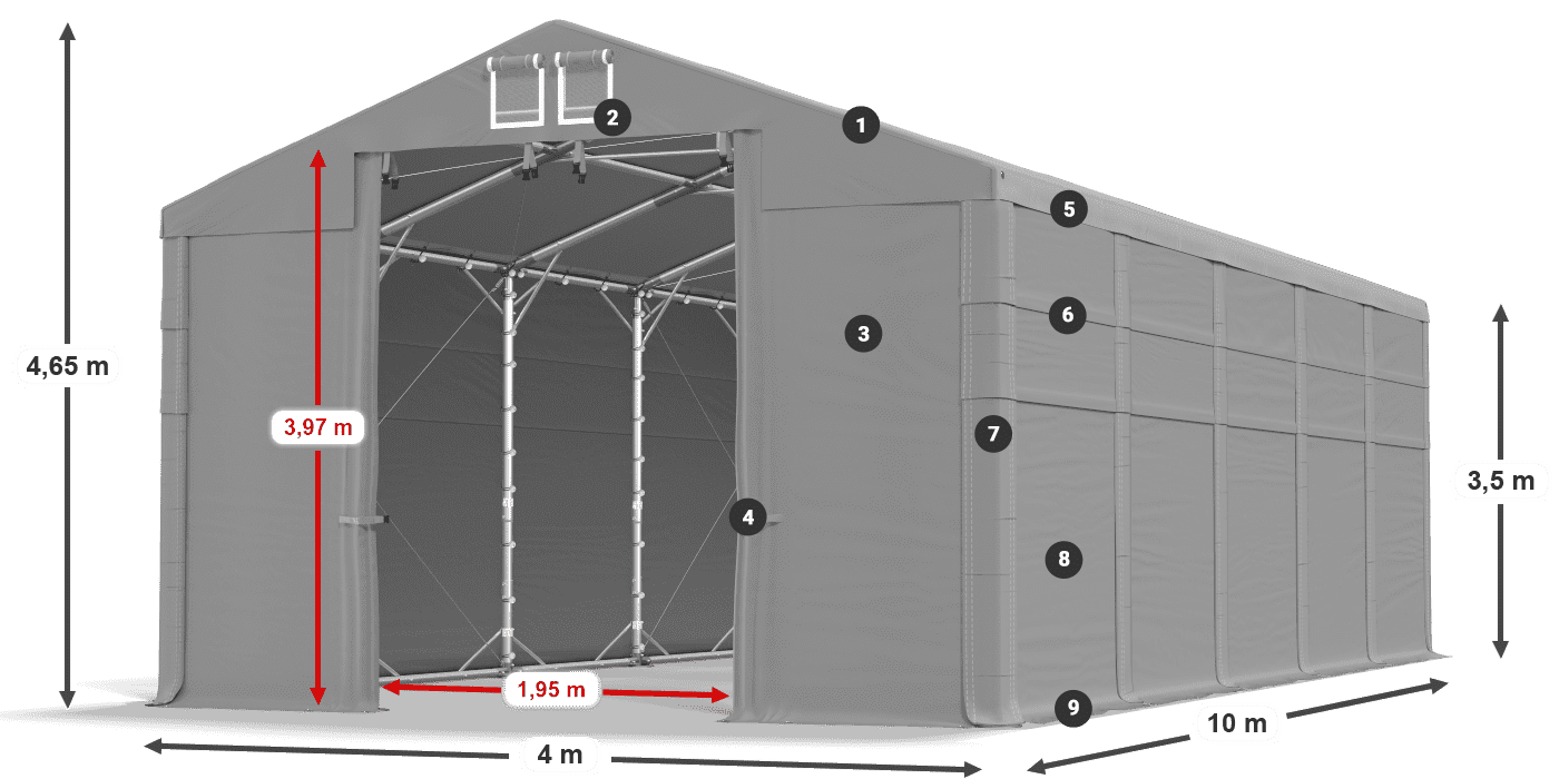 Acoperiș: FR 620 PVC Pereţi: MS 580 PVC 3.5 m legenda