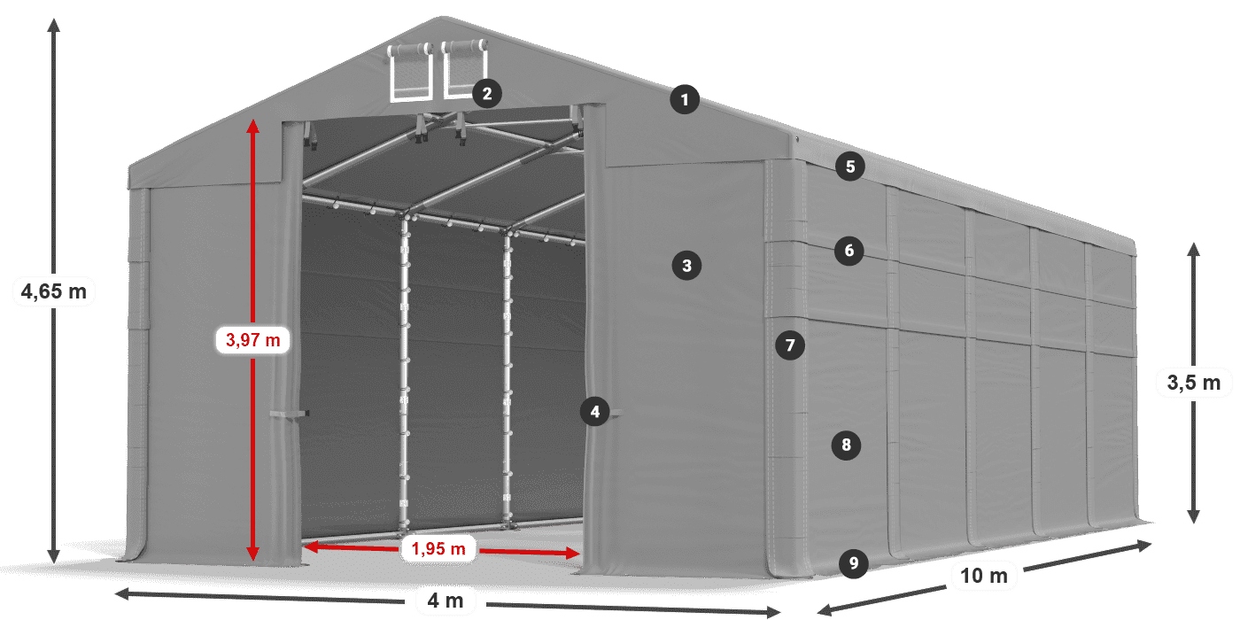 Acoperiș: MS 580 PVC Pereţi: SD 500 PVC 3.5 m legenda