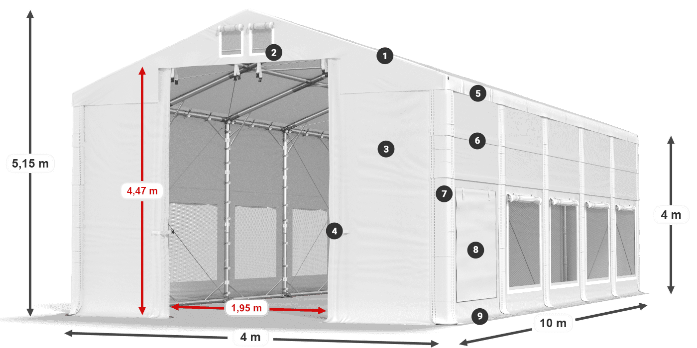 Acoperiș: FR 620 PVC Pereţi: SD 500 PVC Legenda 4m