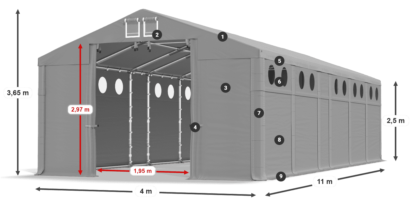 Acoperiș: MS 580 PVC Pereţi: FR O 620 PVC legenda 2.5m