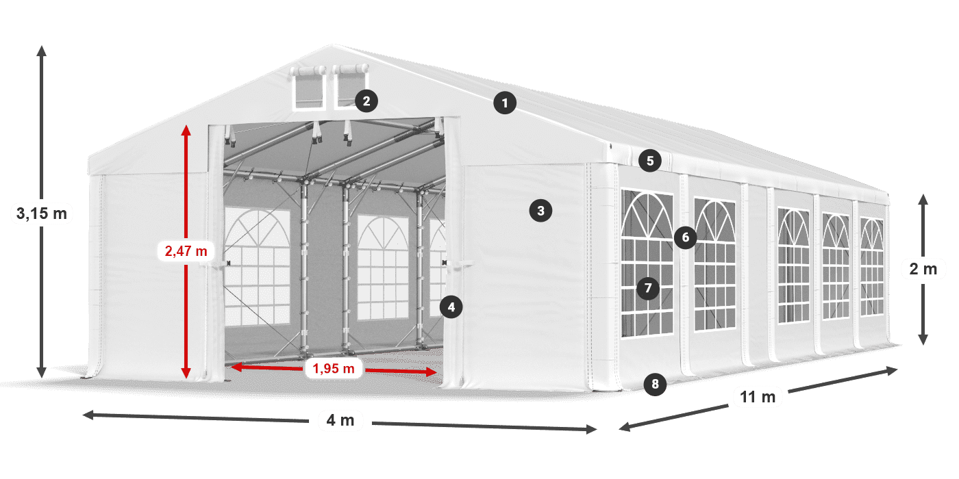 Acoperiș: FR 620 PVC Pereţi: SD 500 PVC 2m legenda