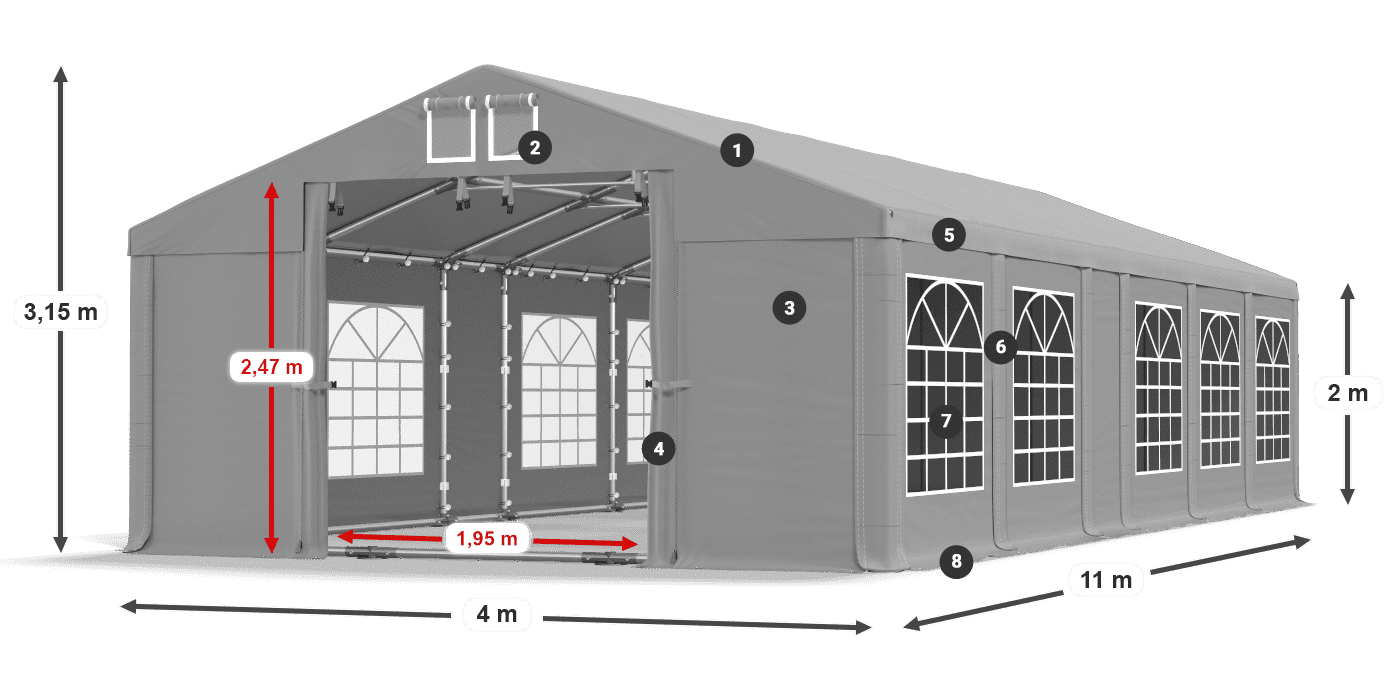 Acoperiș: FR 620 PVC Pereţi: SD 500 PVC 2m legenda