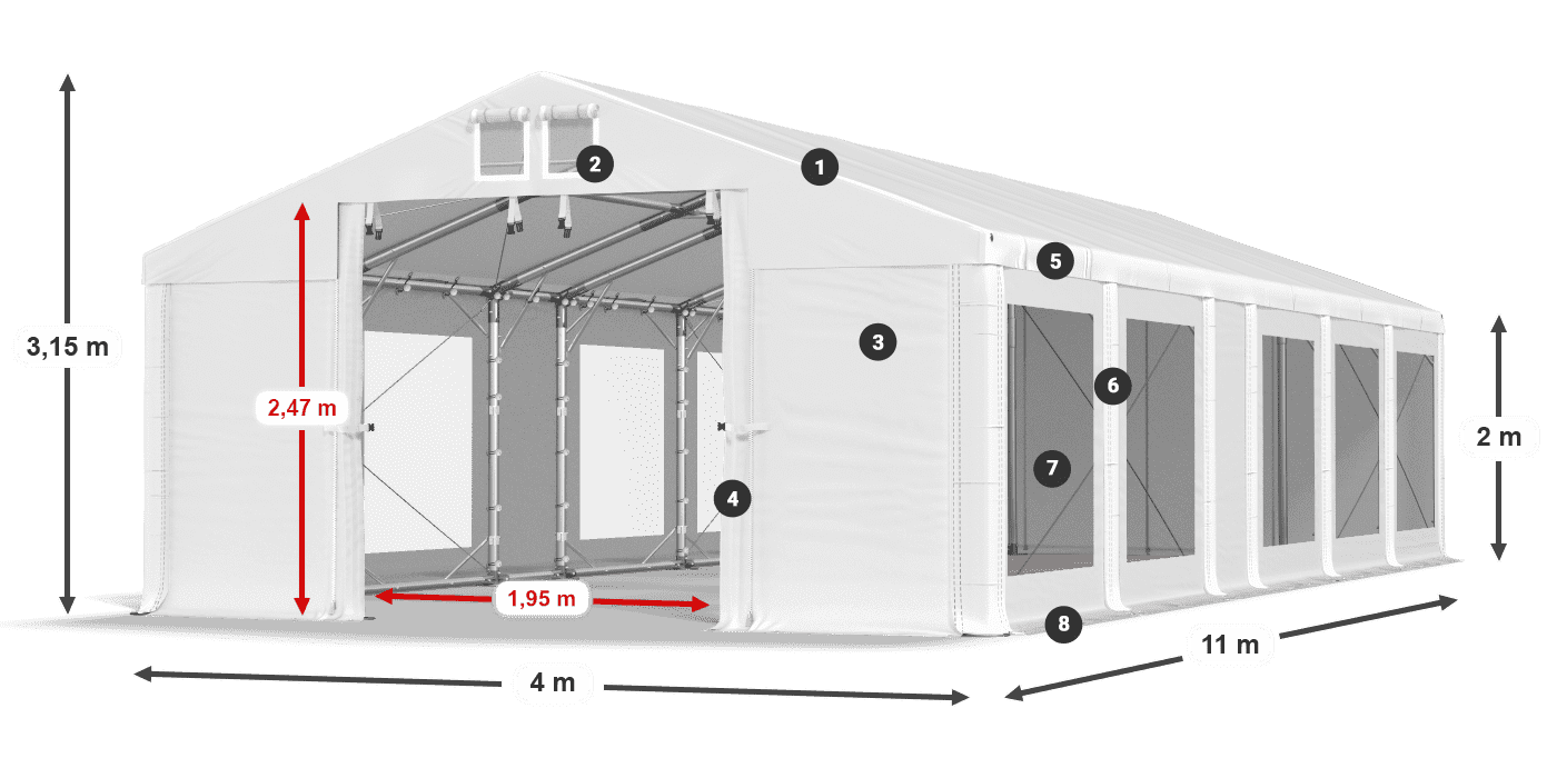 Acoperiș: MS 580 PVC Pereţi: MS 580 PVC 2m legenda