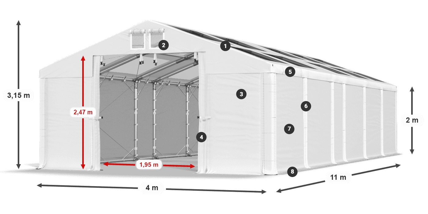 Acoperiș: MS T 580 PVC Pereţi: SD 500 PVC 2m legenda