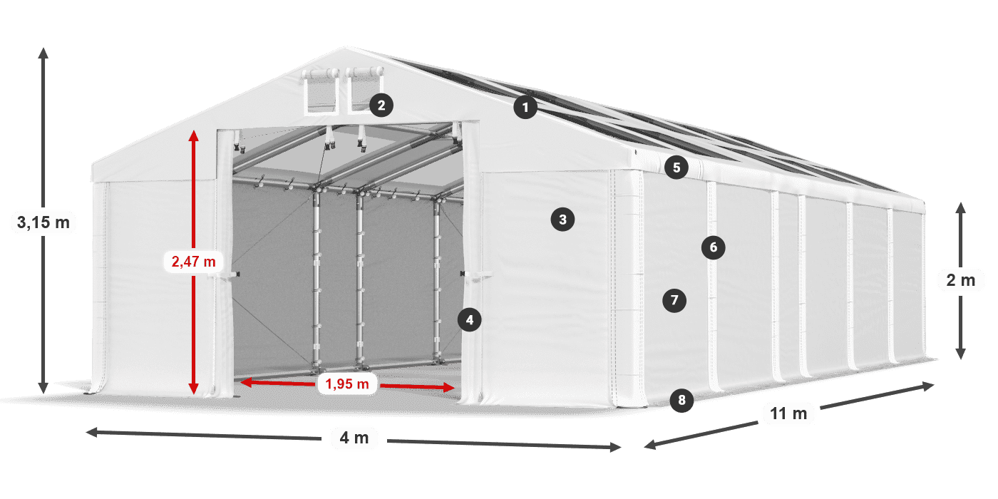 Acoperiș: MS T 580 PVC Pereţi: SD 500 PVC 2m legenda
