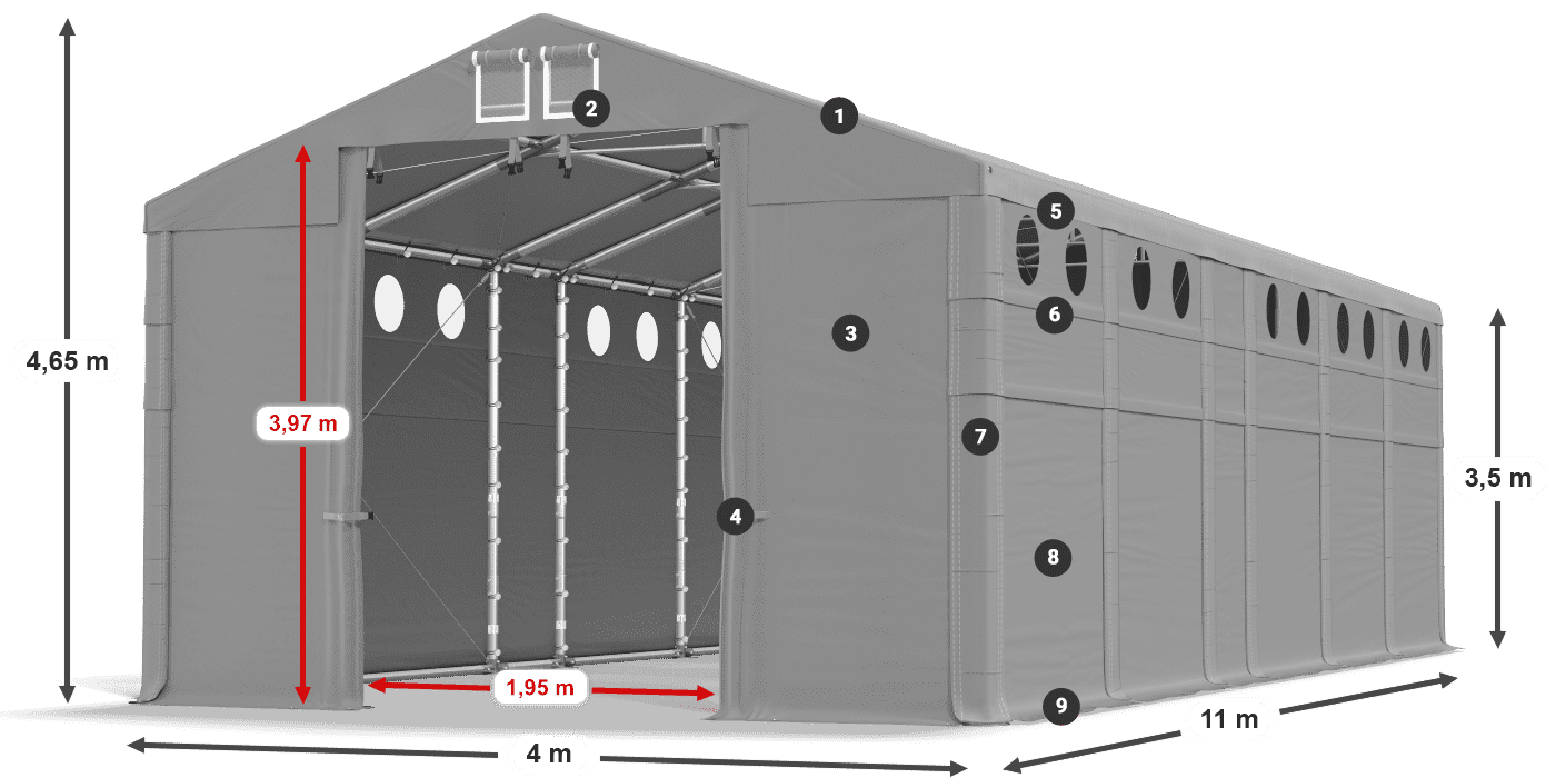 Acoperiș: FR 620 PVC Pereţi: SD O 500 PVC 3.5 m legenda
