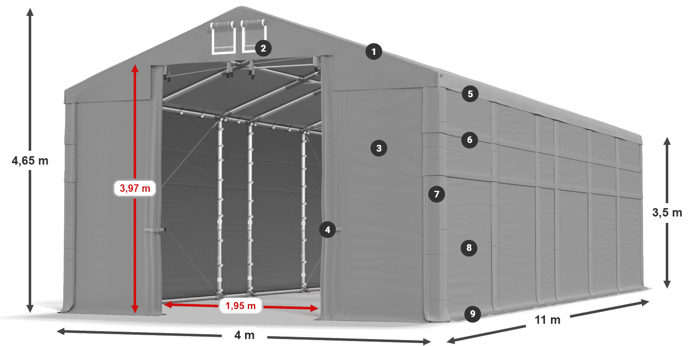 Acoperiș: MS 580 PVC Pereţi: FR 620 PVC legenda 2.5m