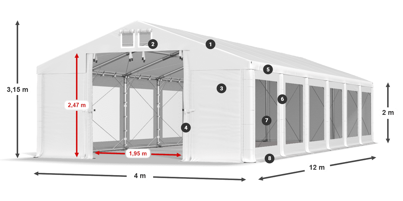 Acoperiș: FR 620 PVC Pereţi: MS 580 PVC 2m legenda