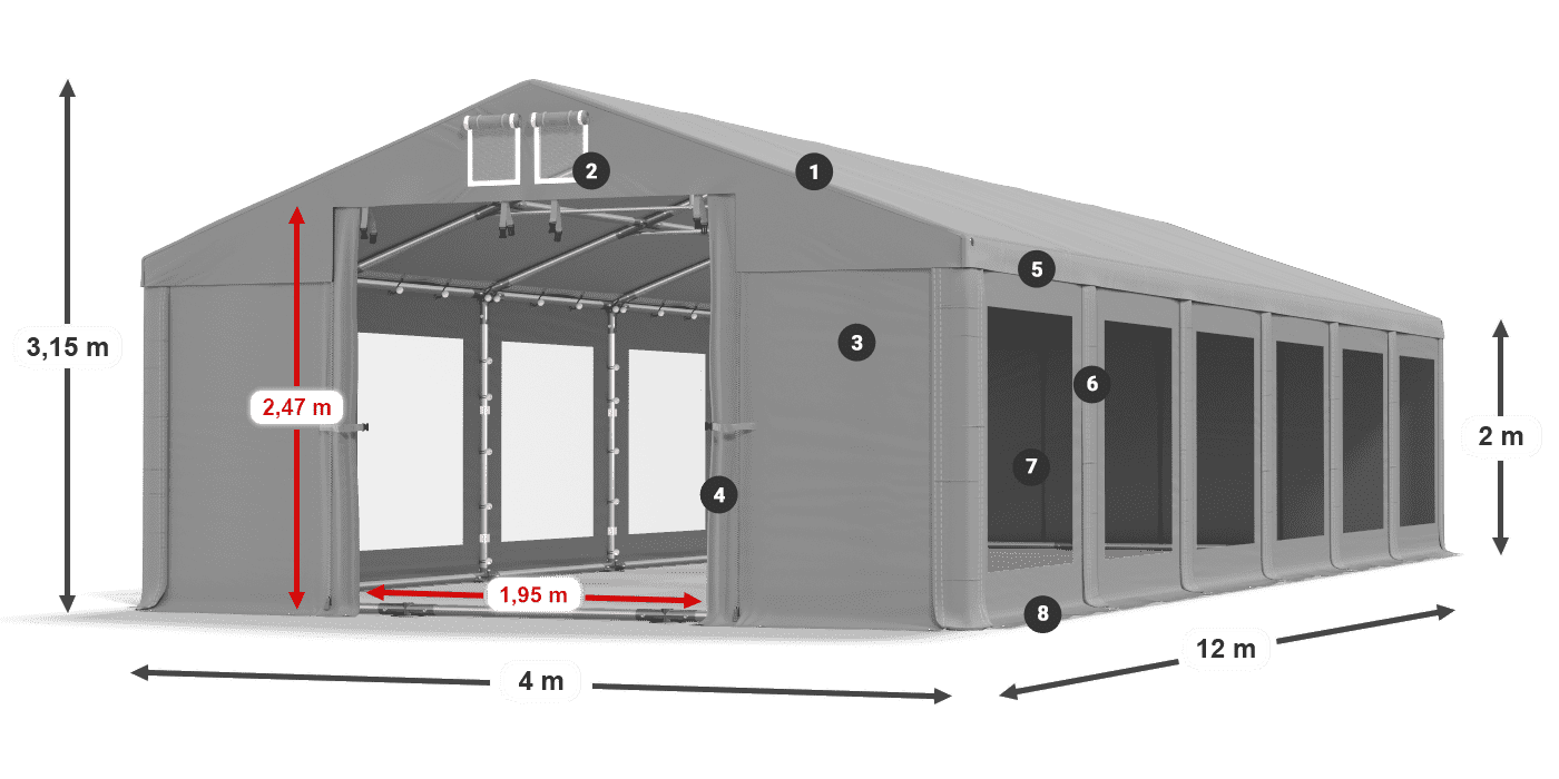 Acoperiș: MS 580 PVC Pereţi: MS 580 PVC 2m legenda