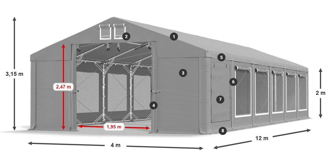 Acoperiș: MS 580 PVC Pereţi: SD M 500 PVC 2m legenda