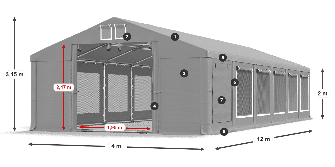 Acoperiș: MS 580 PVC Pereţi: SD M 500 PVC 2m legenda