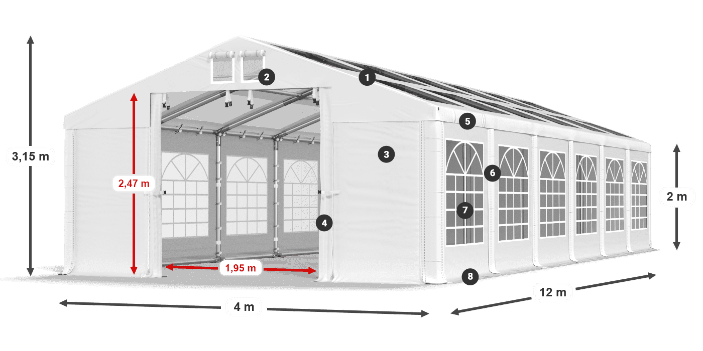 Acoperiș: MS 580 PVC Pereţi: SD 500 PVC 2m legenda