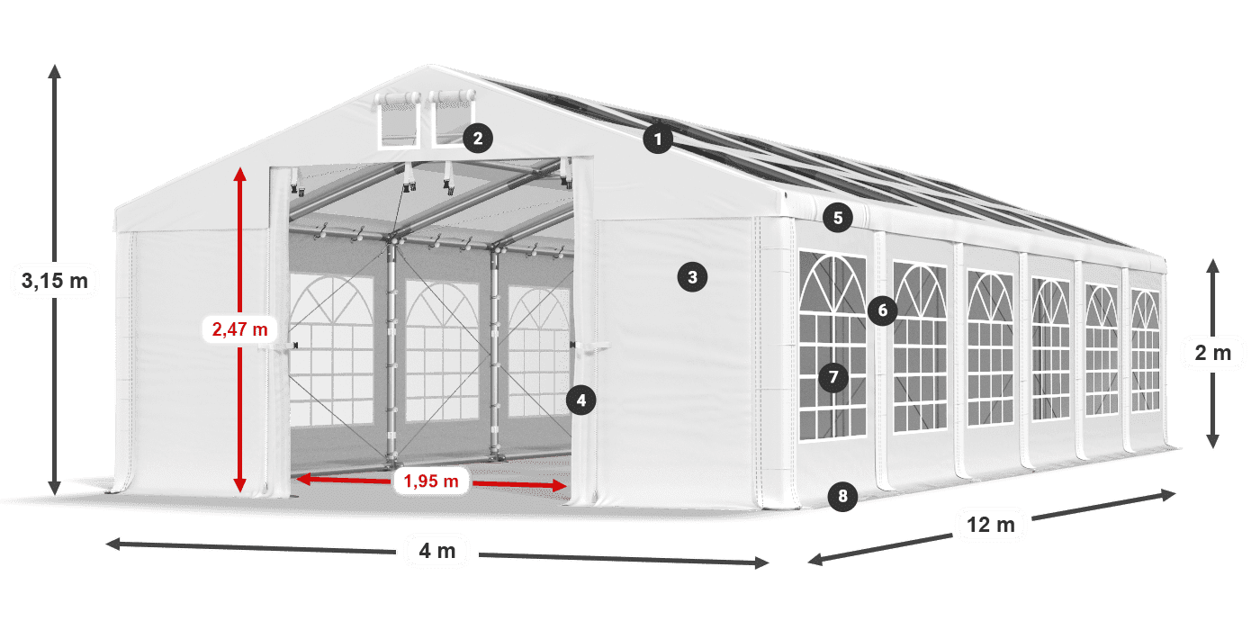 Acoperiș: MS 580 PVC Pereţi: SD 500 PVC 2m legenda