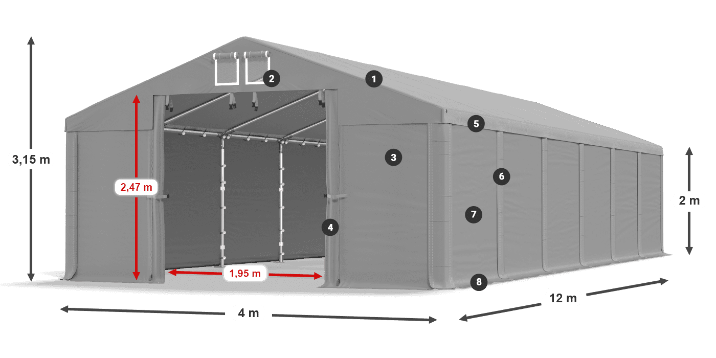 Acoperiș: SD 560 PVC Pereţi: FR 620 PVC legenda 2m