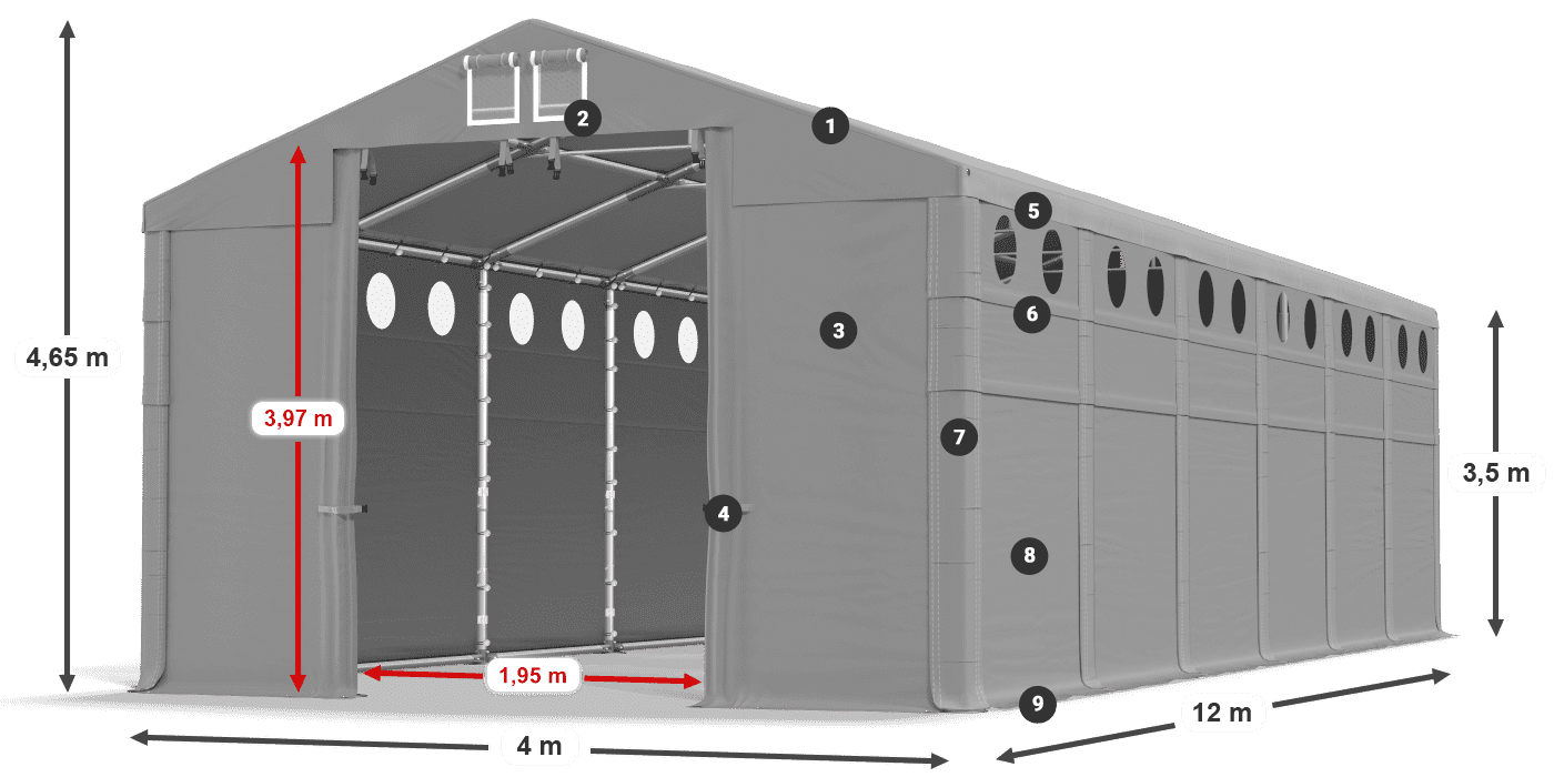 Acoperiș: MS 580 PVC Pereţi: SD O 500 PVC 3.5 m legenda