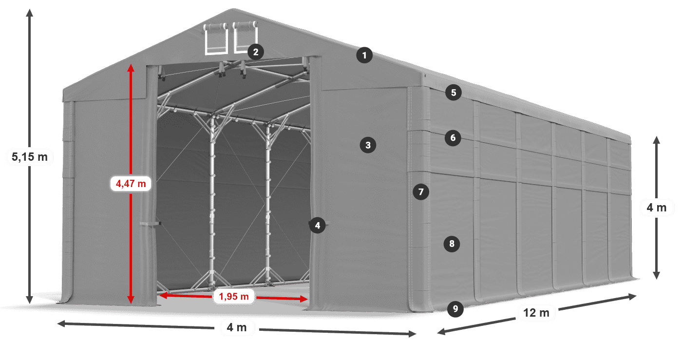 Acoperiș: FR 620 PVC Pereţi: SD 500 PVC Legenda 4m