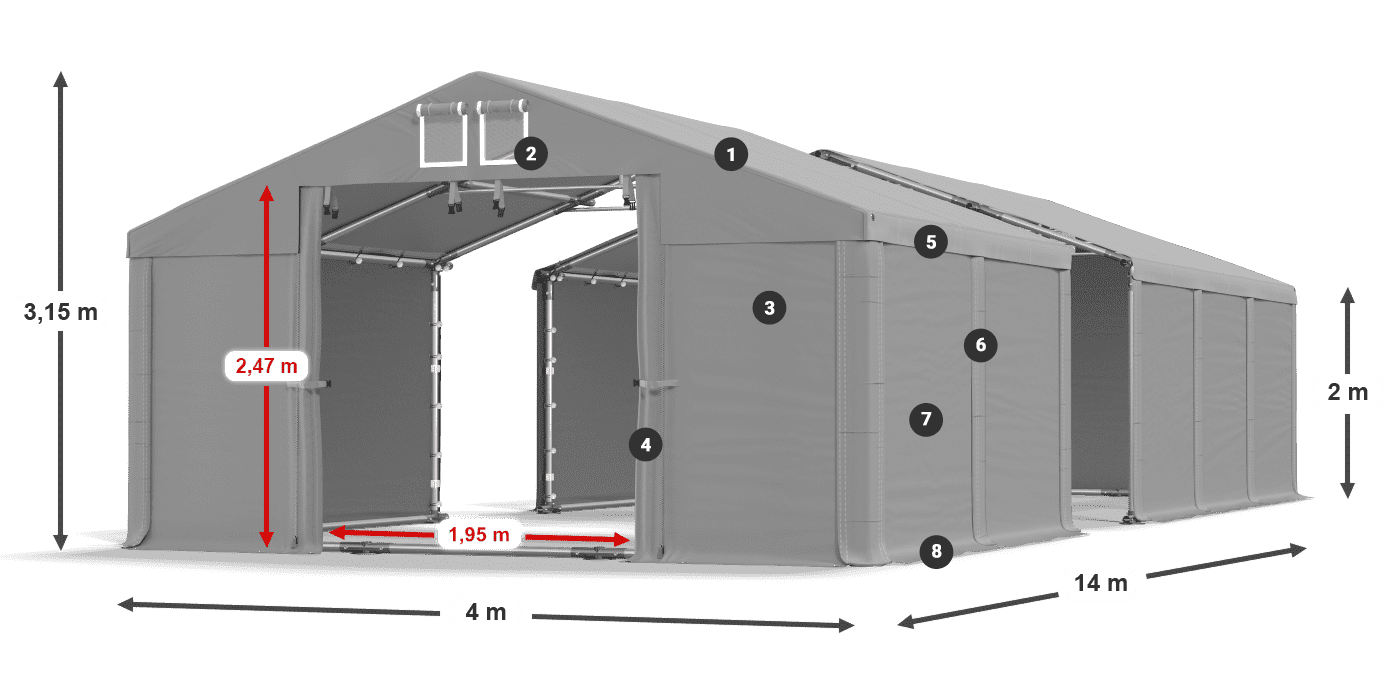 Acoperiș: MS 580 PVC Pereţi: FR M 620 PVC 2m legenda