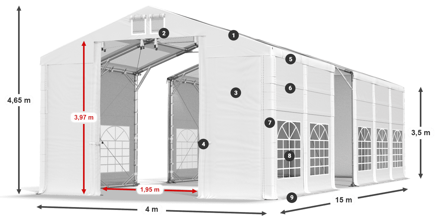 Acoperiș: MS T 580 PVC Pereţi: FR 620 PVC legenda 2.5m