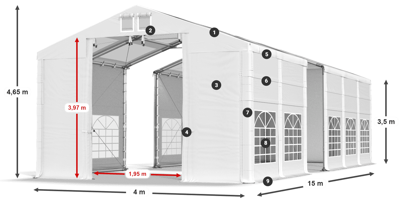 Acoperiș: MS T 580 PVC Pereţi: FR 620 PVC legenda 2.5m