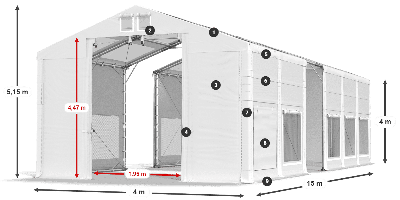 Acoperiș: MS T 580 PVC Pereţi: SD M 500 PVC Legenda 4m