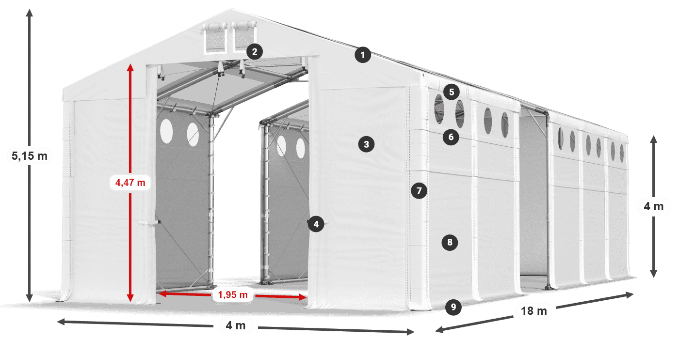 Acoperiș: MS T 580 PVC Pereţi: FR O 620 PVC Legenda 4m