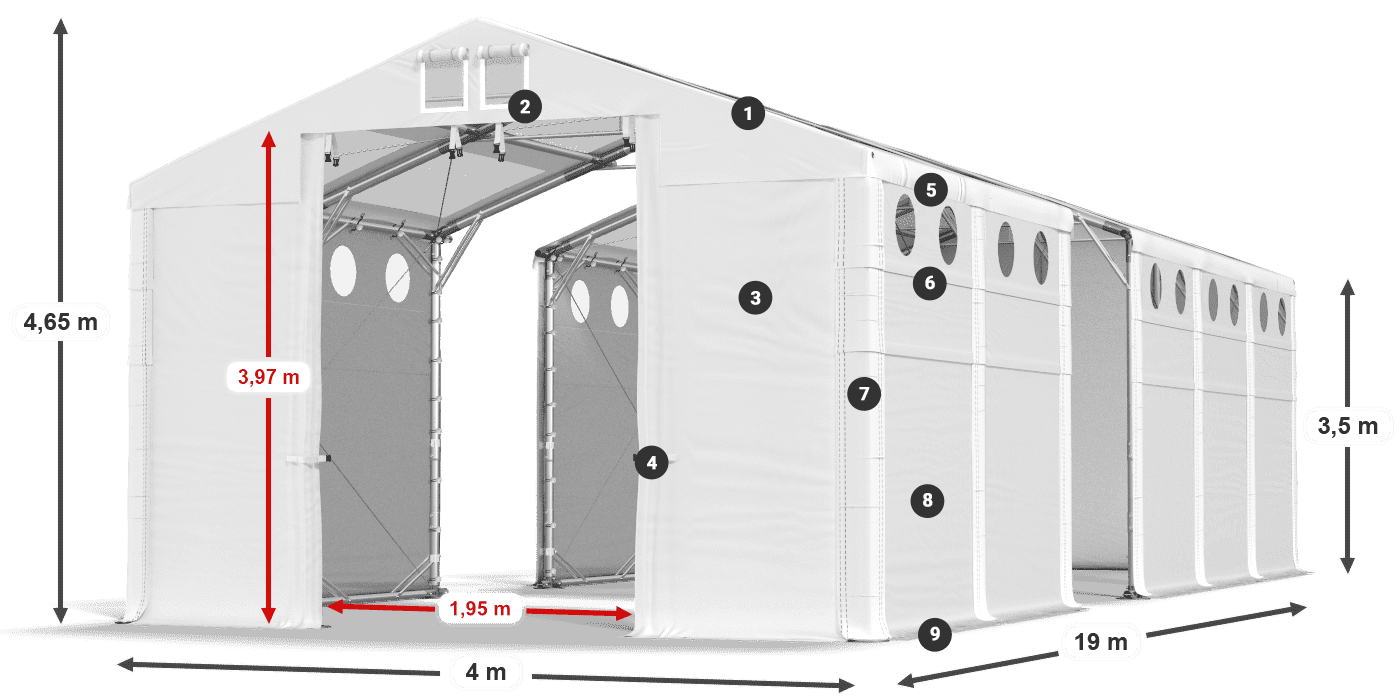 Acoperiș: MS T 580 PVC Pereţi: FR O 620 PVC 3.5 m legenda
