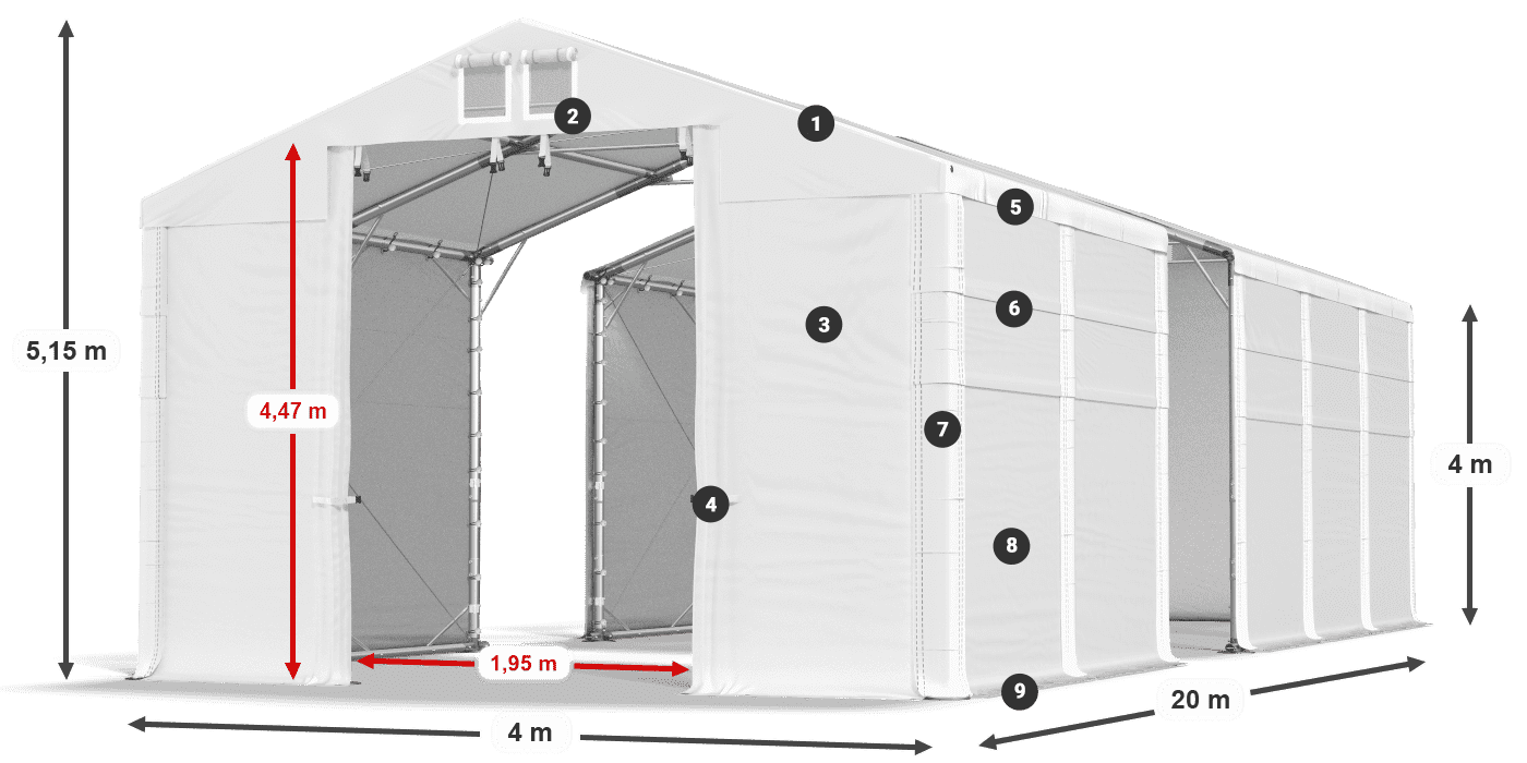 Acoperiș: FR 620 PVC Pereţi: SD 500 PVC Legenda 4m