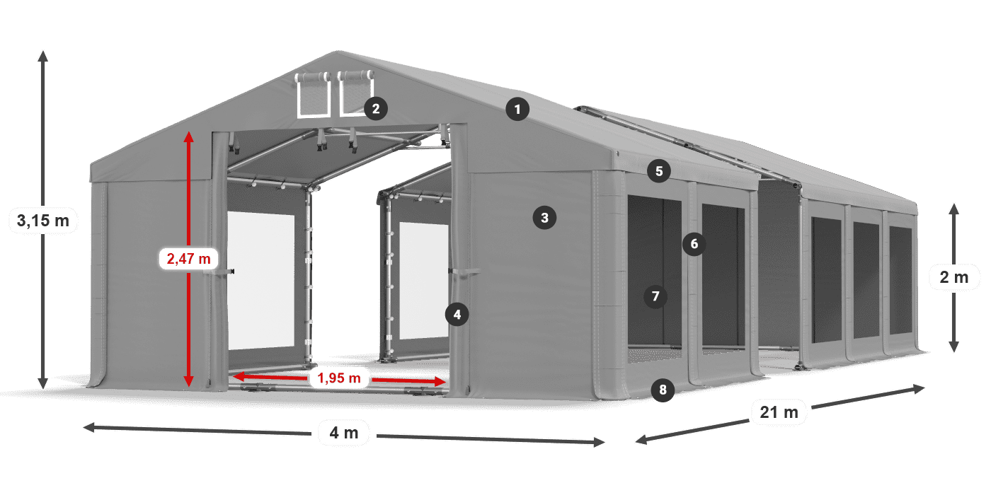 Acoperiș: FR 620 PVC Pereţi: MS 580 PVC 2m legenda