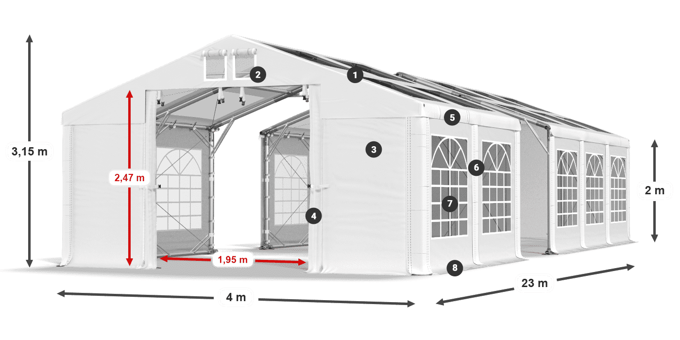 Acoperiș: MS T 580 PVC Pereţi: FR 620 PVC 2m legenda