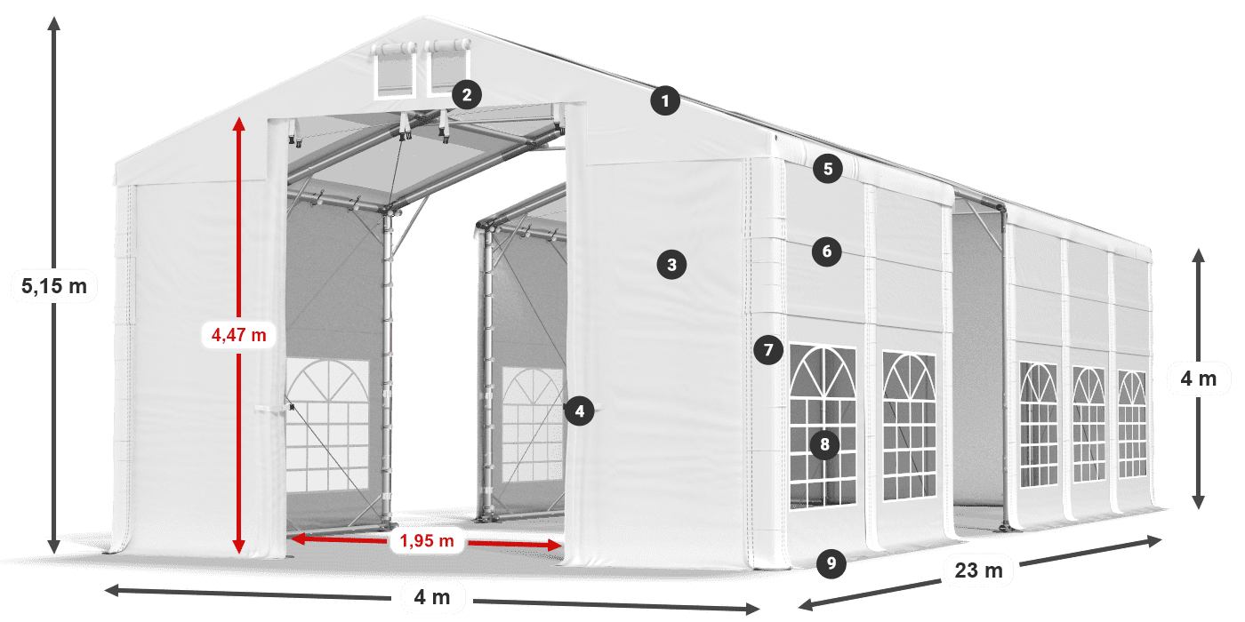 Acoperiș: MS T 580 PVC Pereţi: SD 500 I PVC Legenda 4m