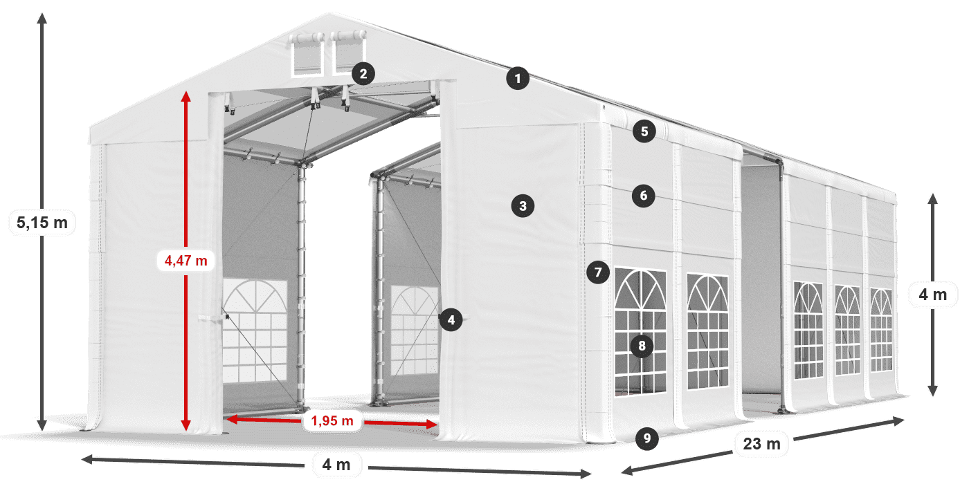 Acoperiș: MS T 580 PVC Pereţi: SD 500 I PVC Legenda 4m