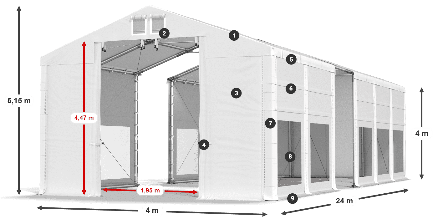 Acoperiș: MS 580 PVC Pereţi: MS 580 PVC Legenda 4m