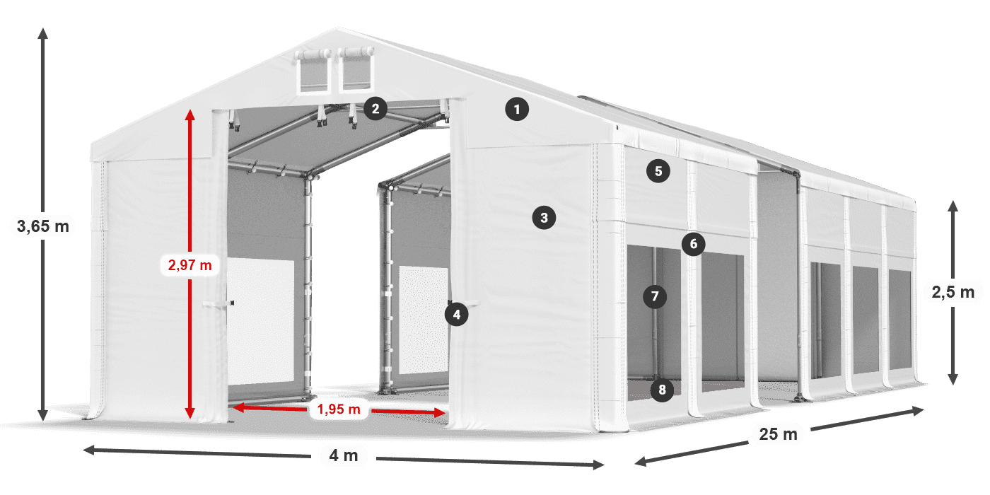 Acoperiș: MS 580 PVC Pereţi: MS 580 PVC legenda 2.5m