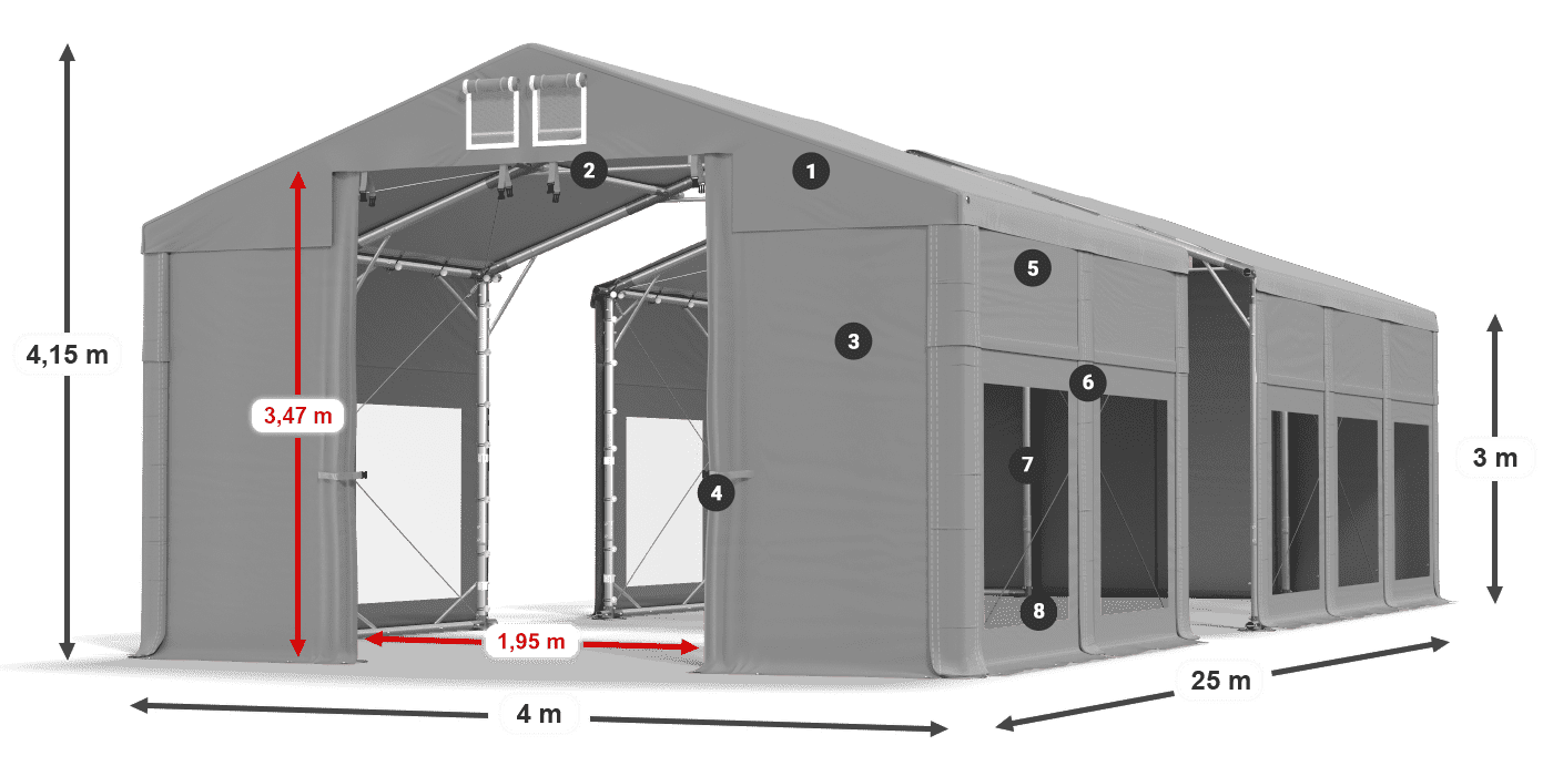 Acoperiș: FR 620 PVC Pereţi: MS 580 PVC Legenda 3m
