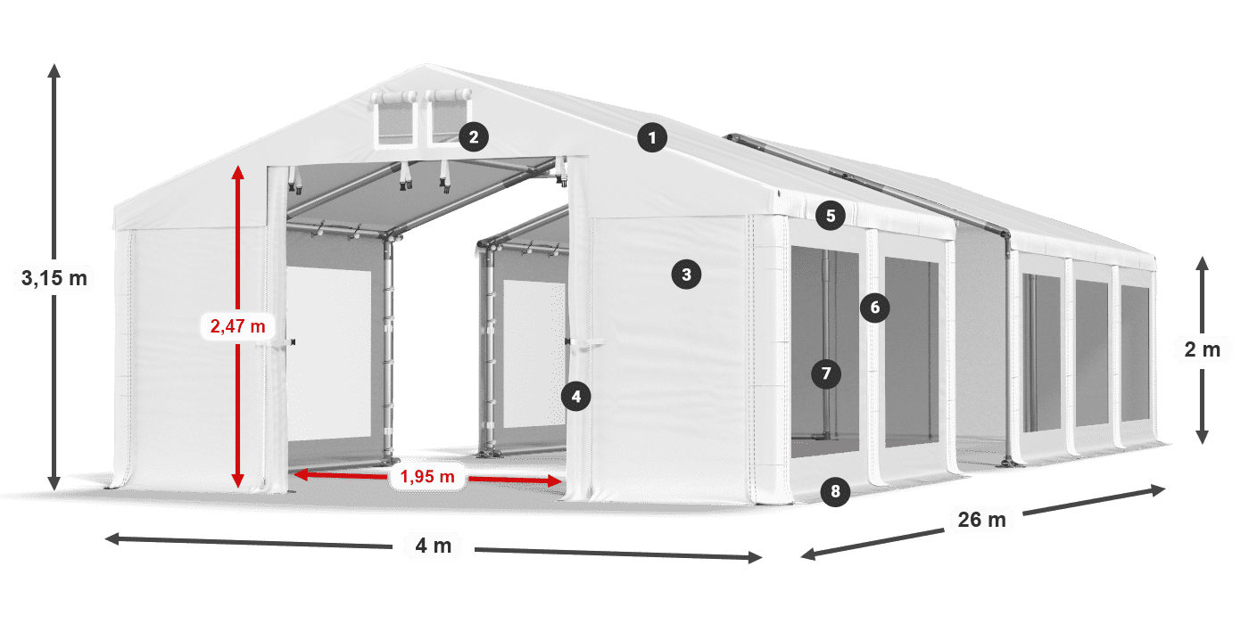Acoperiș: MS 580 PVC Pereţi: MS 580 PVC 2m legenda