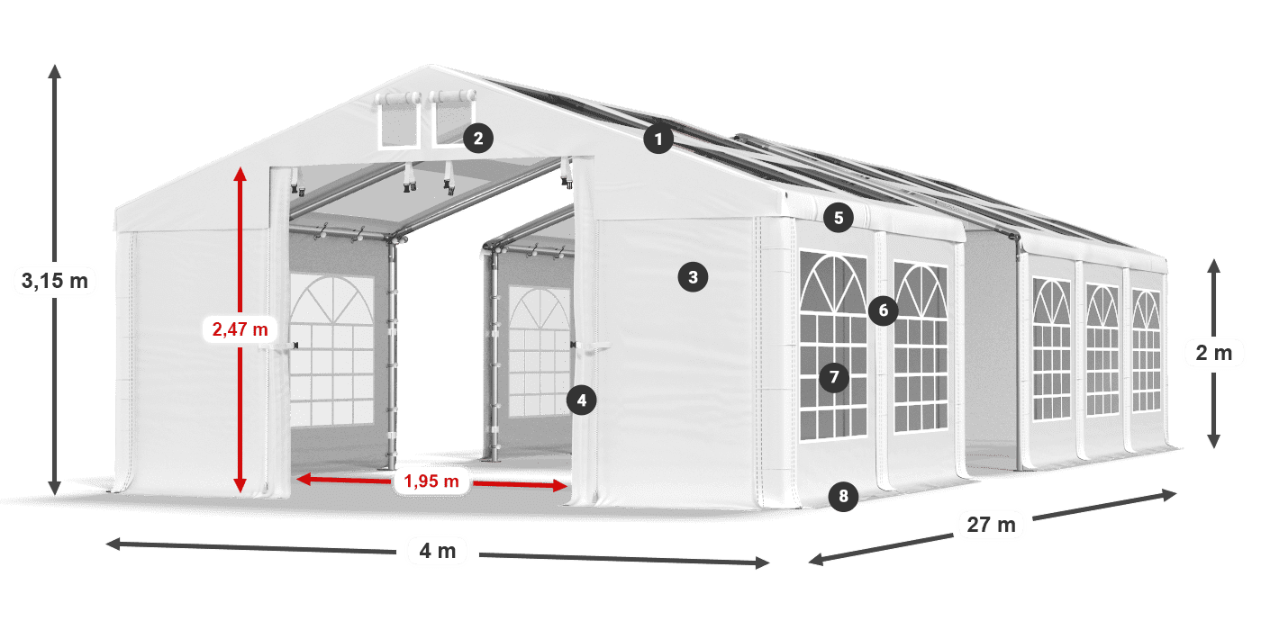 Acoperiș: MS T 580 PVC Pereţi: FR 620 PVC 2m legenda