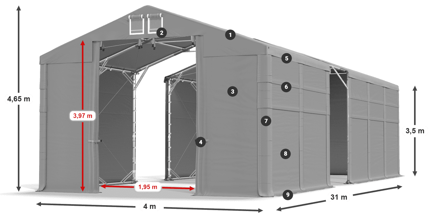 Acoperiș: FR 620 PVC Pereţi: SD 500 PVC 3.5 m legenda
