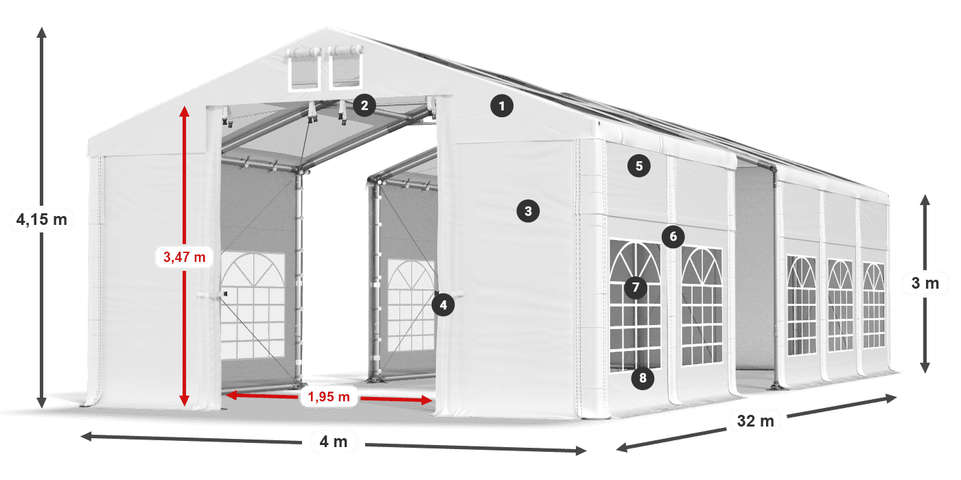 Acoperiș: MS T 580 PVC Pereţi: FR 620 PVC Legenda 3m