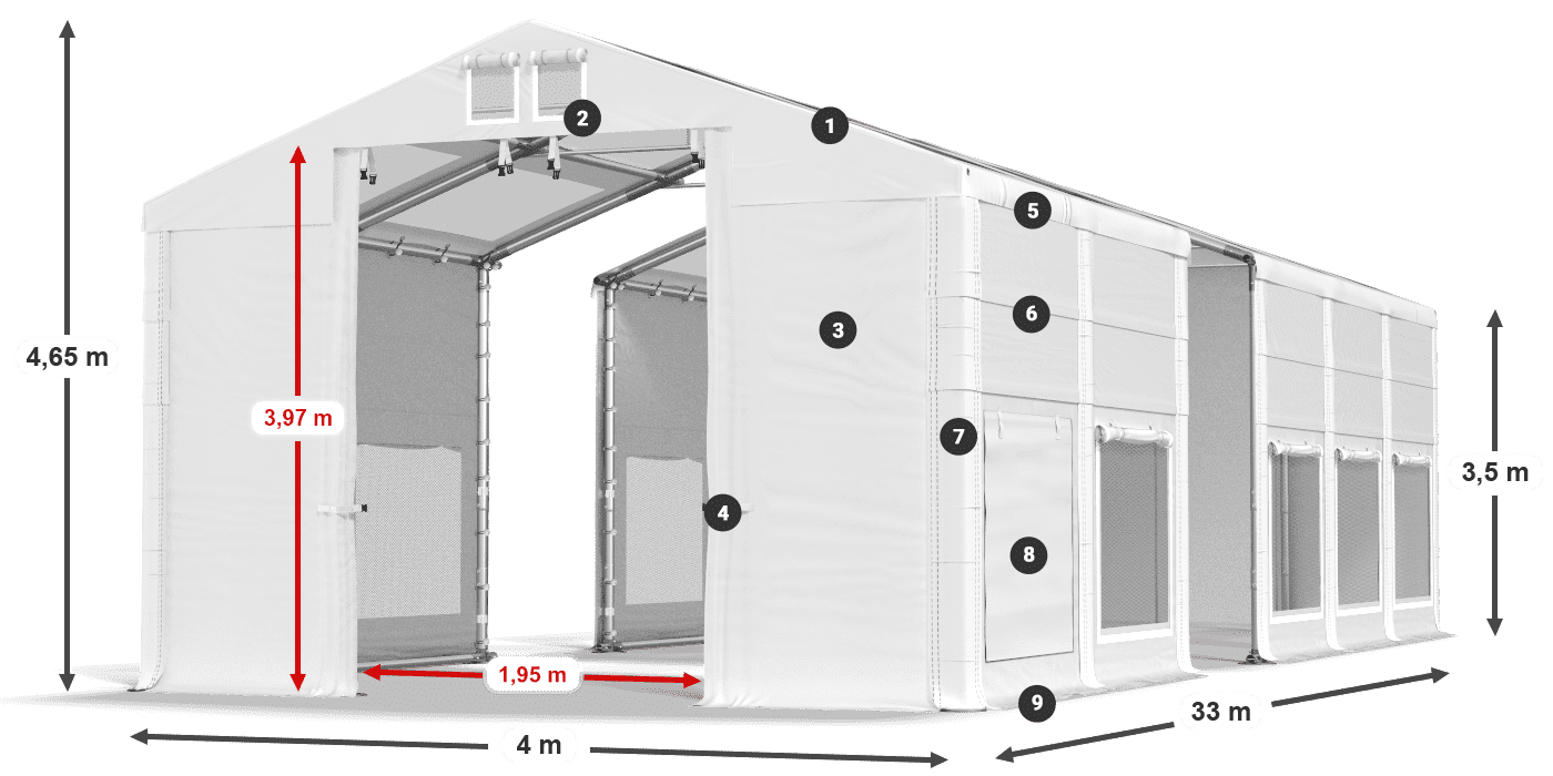 Acoperiș: MS T 580 PVC Pereţi: SD M 500 PVC legenda 2.5m