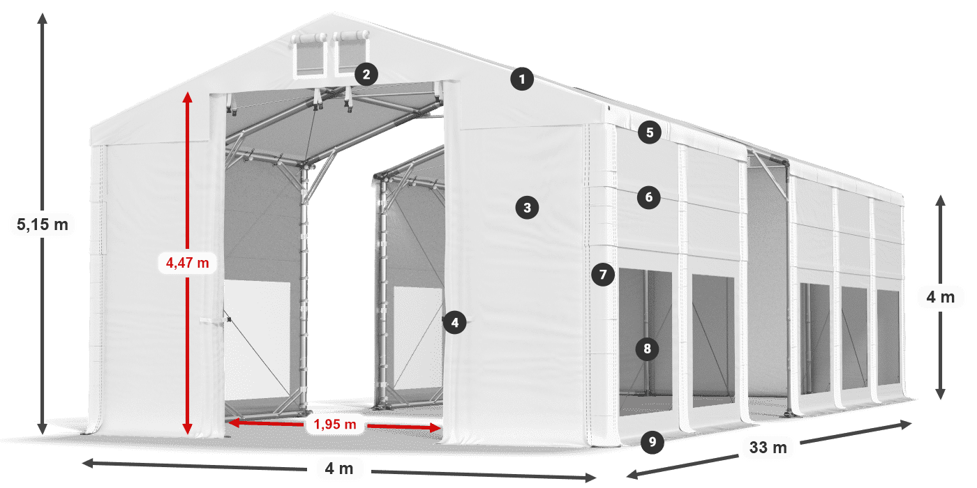 Acoperiș: FR 620 PVC Pereţi: MS 580 PVC Legenda 4m