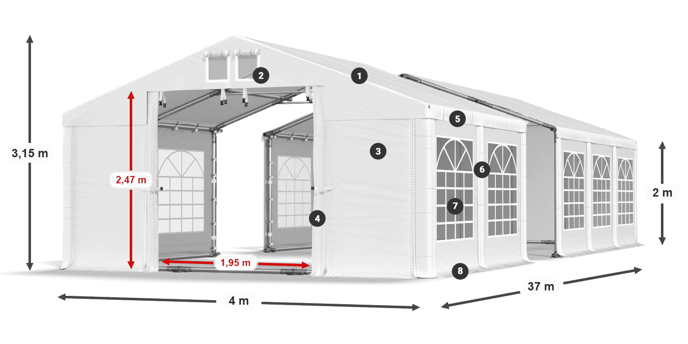 Acoperiș: MS 580 PVC Pereţi: FR 620 PVC 2m legenda
