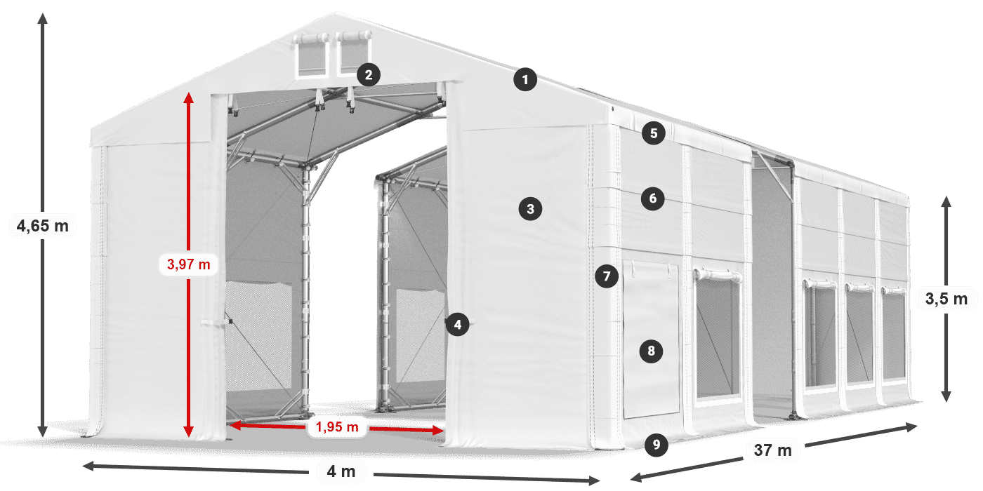 Acoperiș: FR 620 PVC Pereţi: SD 500 PVC 3.5 m legenda