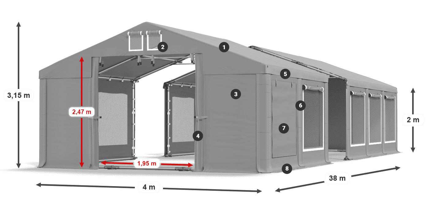Acoperiș: MS 580 PVC Pereţi: SD M 500 PVC 2m legenda