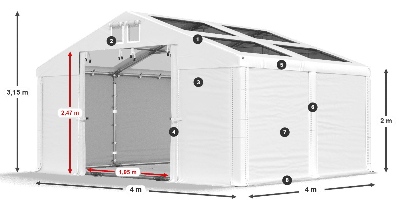 Acoperiș: MS T 580 PVC Pereţi: FR 620 PVC 2m legenda