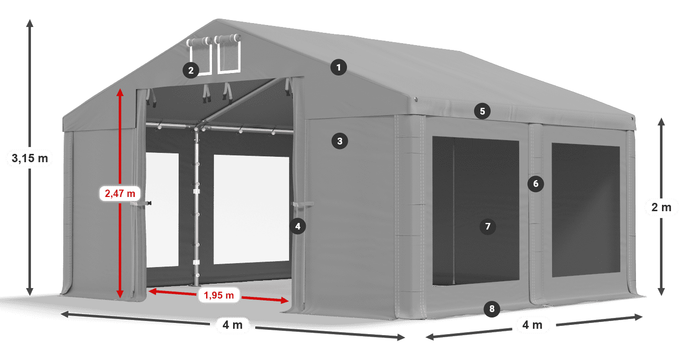 Acoperiș: MS 580 PVC Pereţi: MS 580 PVC 2m legenda