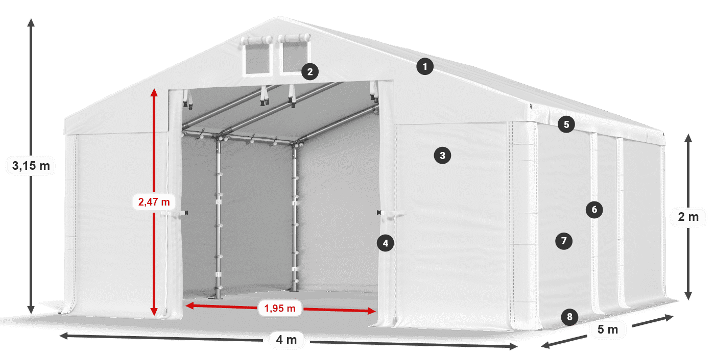 Acoperiș: FR 620 PVC Pereţi: SD 580 PVC 2m legenda